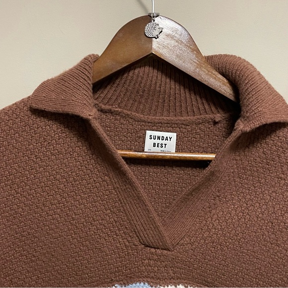 Aritzia Sunday Best Lottie Sweater Brown Wool Blend Crochet Squares Women’s 2XS - Picture 3 of 14